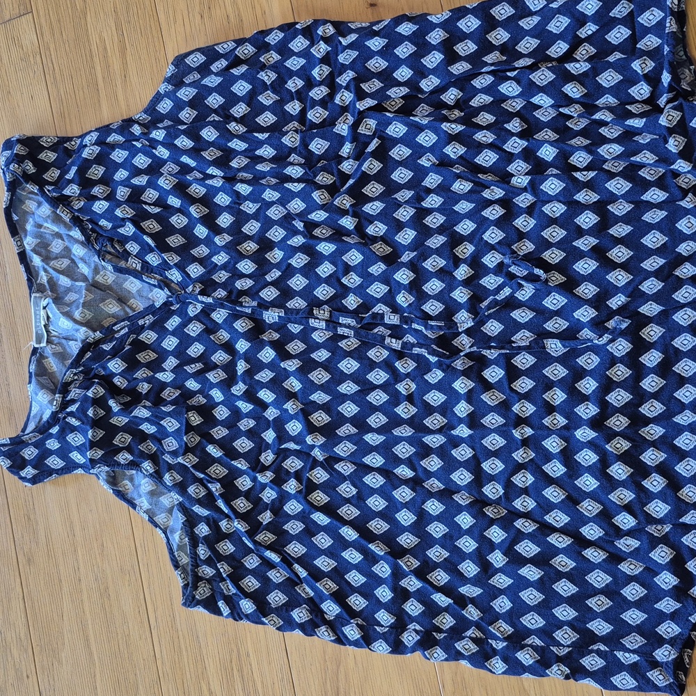 PLEIONE ANTHROPOLOGIE Navy Blue Aztec Boho Blouse